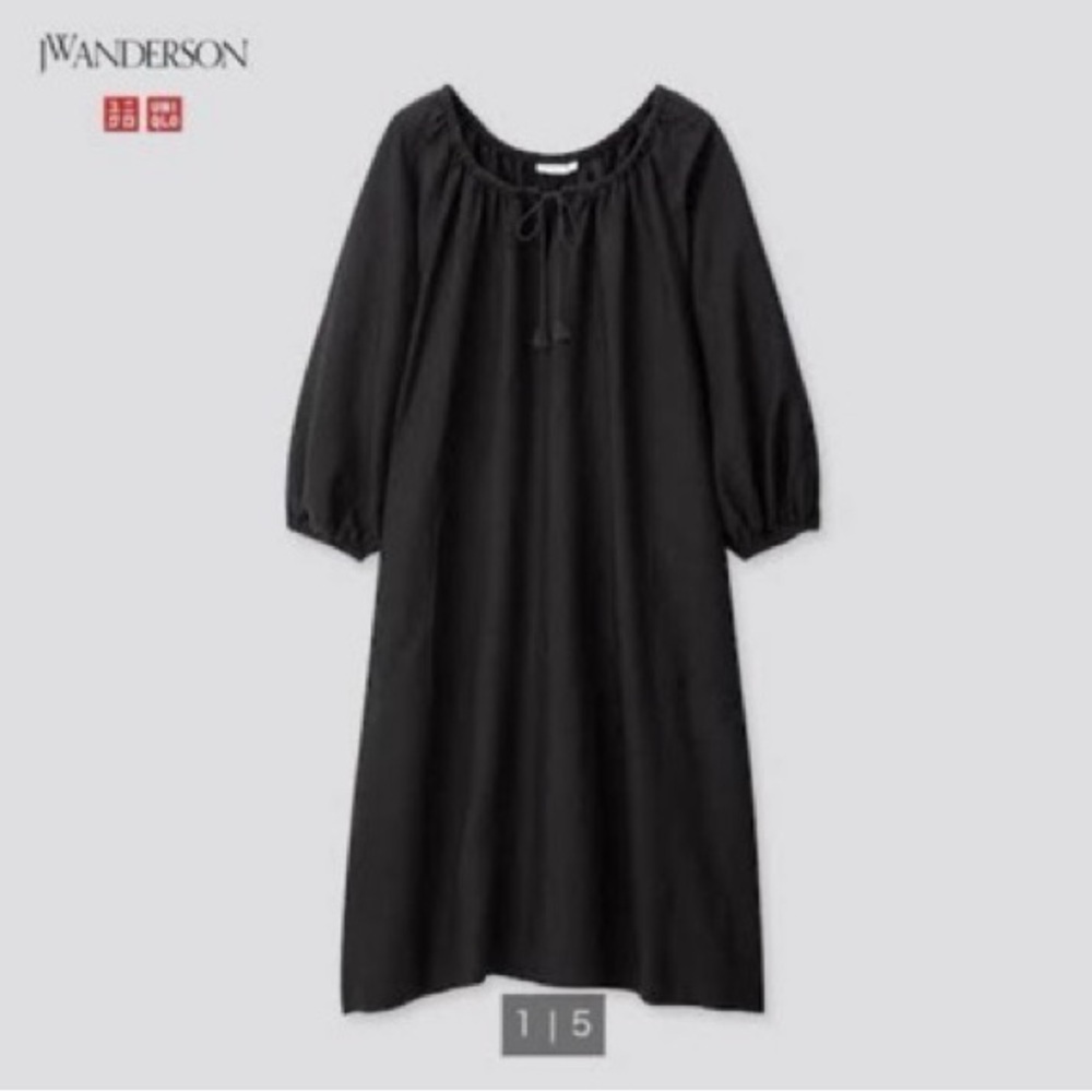JW ANDERSON x UNIQLO  Linen Blend Gathered Dress in Black - Picture 5 of 5